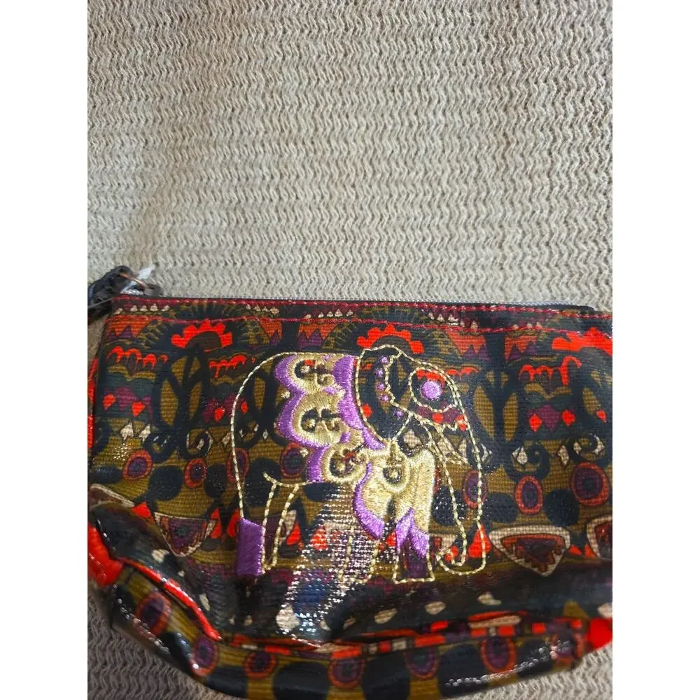 Sakroots Makeup VinylZipBag Embroidered Gold & Purple Elephant NWT But Worn Pull - Picture 2 of 8